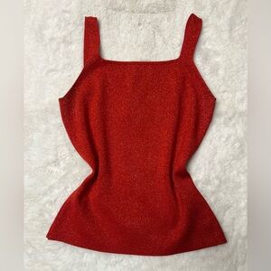 Red metallic glitter  tank top with square neckline and thick straps